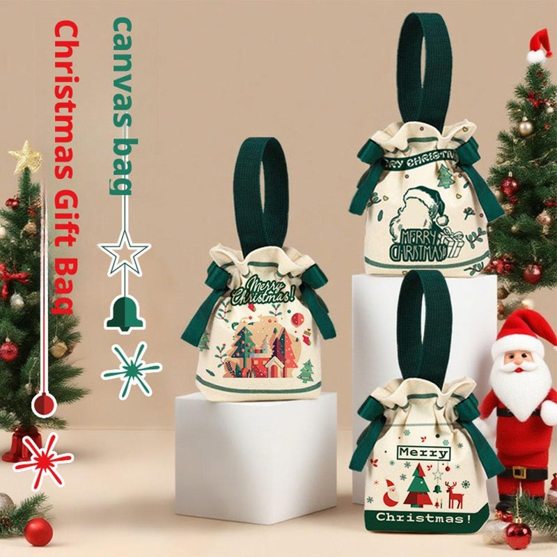 1PC Christmas Canvas Drawstring Bag Cute Christmas Pattern Candy Cookie Gift Bag 2026 Xmas Party Gift Packaging Storage Bag (6#) - Image 3